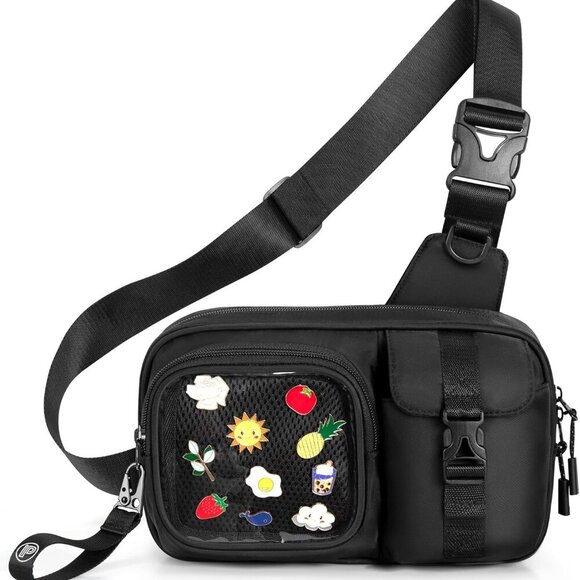 Black Nylon Fanny Pack with Clear Display Window and Adjustable Strap